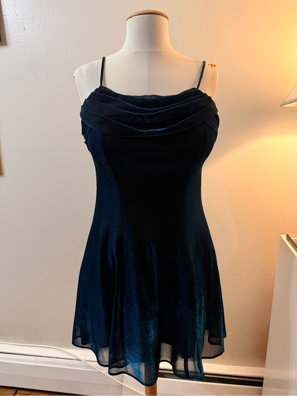 Blue Cowl Neck Skater Dress Vintage